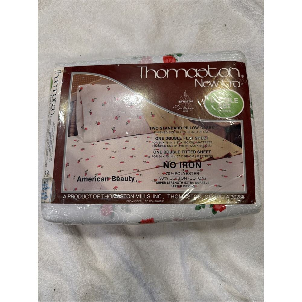 Sealed Vintage Thomaston Double Sheet Set No Iron American Beauty Rose 4 Pieces